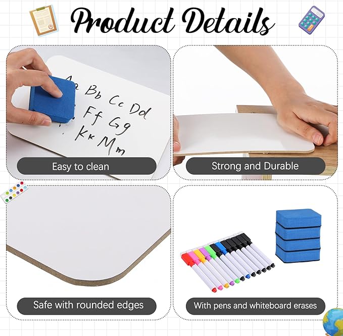 24 Sets Small Whiteboard Dry Erase Boards 5" x7'' Mini Double Sided Dry Erase Lap Boards with Markers Erasers Pen Holders Personal Whiteboards for Students Classroom Teacher