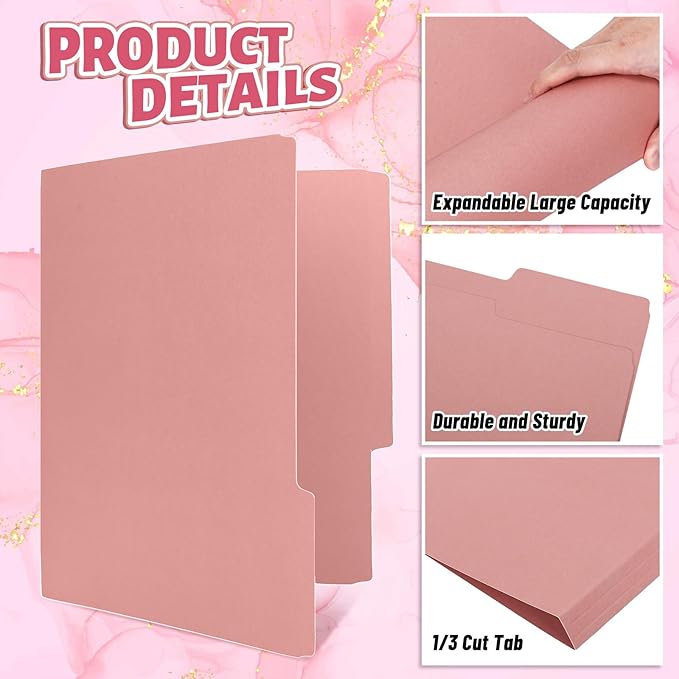 Whaline 24 Pack Dusty Pink File Folders Letter Size Gradient Pink File Pockets with 1/3 Cut Tab 8.9 x 11.6 Inch Valentine's Day Cute Documents Folders for Home Office Classroom Supplies, 4 Colors