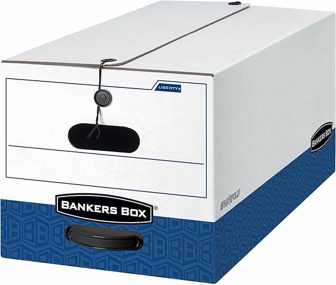 Bankers Box 12-Pack Heavy-Duty String & Button File Storage Box, FastFold Assembly, Legal, STOR,(00012)