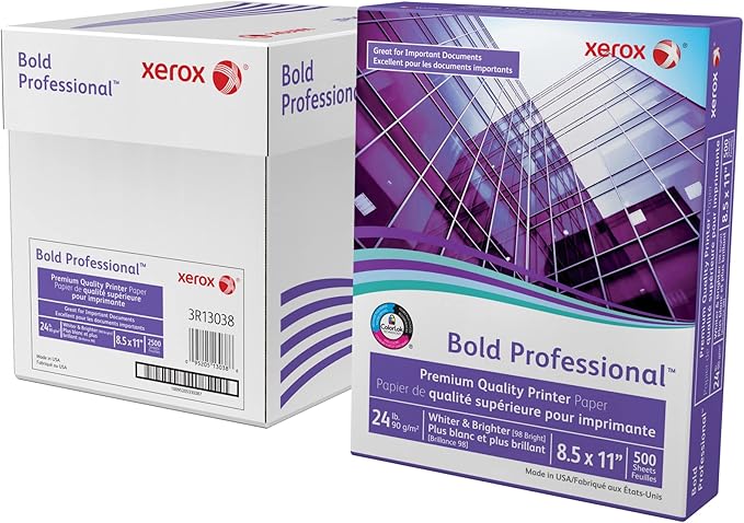 Xerox® Bold Professional Premium Quality Inkjet Or Laser Paper, Letter Size (8 1/2" x 11"), Ream Of 500 sheets, Case of