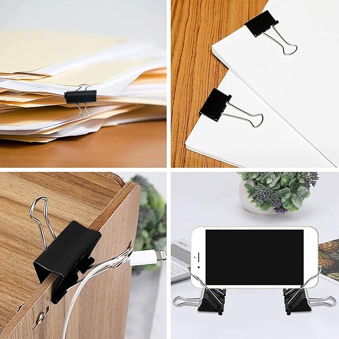 SANNIX 36 PCS Medium Binder Clips, 1-1/4 inch 32mm Binder Clips Black Paper Clamps Medium Size for Office Home School