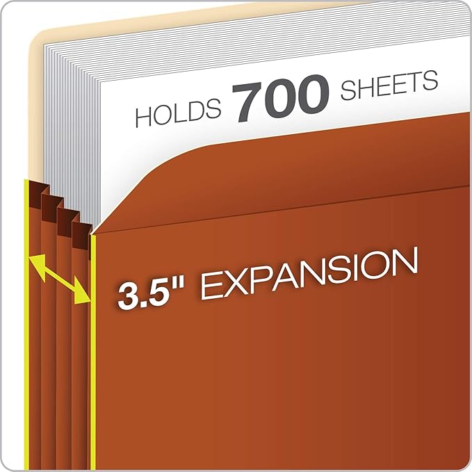 Pendaflex Expanding File Pockets, File Organizers for School, Home or Office, Letter Size, Redrope, 3.5" Expansion, Reinforced with DuPont™ Tyvek® Material, Redrope, 25 per Box (1524E-OX)