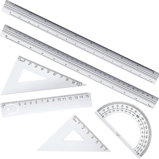 6 Pcs Triangular Ruler Set 12 Inch Engineering Scale Aluminum Architect Drafting Ruler Metal Protractor Arquitectura Accessories for Students Draftsman Engineers Metric