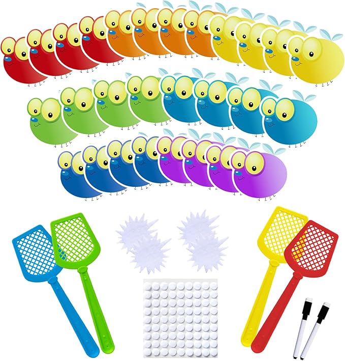 28 Fly Cards,4 Fly Swatter, Fly Swatting Games, Sight Words Games, Math Game for Kids, Blank Cards,Erasable, Card 4 Inch