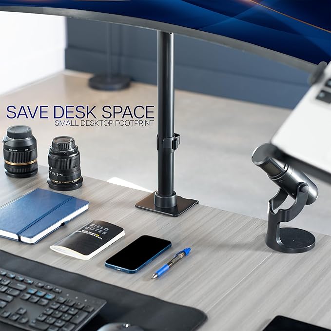 VIVO Ultrawide Monitor + Laptop Mount for up to 49 inch Screens and 10 to 15.6 inch Laptops, Double Screen Viewing, Smooth Articulation, Black, STAND-V113L