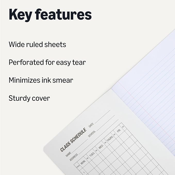 Amazon Basics Composition Notebook, Wide Ruled, 100 Sheets, 9.75" x 7.5", Assorted Marble Colors, 4-Pack