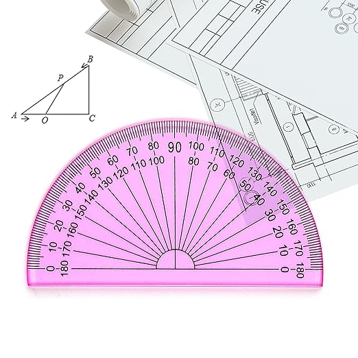 Coopay 6 Inch Math Geometry Tool Plastic Ruler Square Set Includes Straight Ruler, Triangles, Protractor for Student School Office Supplies (Pinkish-Purple)