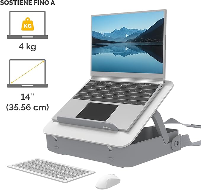 Fellowes Portable Laptop Stand Carry Case - Breyta™ 2-in-1 Design with 5 Height Adjustments - Ideal for Hybrid Work - 100% Recyclable - White