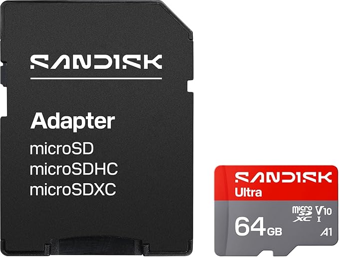 SANDISK 64GB Ultra microSD UHS-I Card - Up to 145MB/s Read Speed, Full HD Video, V10, U1, C10, A6 - SDSQUJQ-064G-GZ6MA
