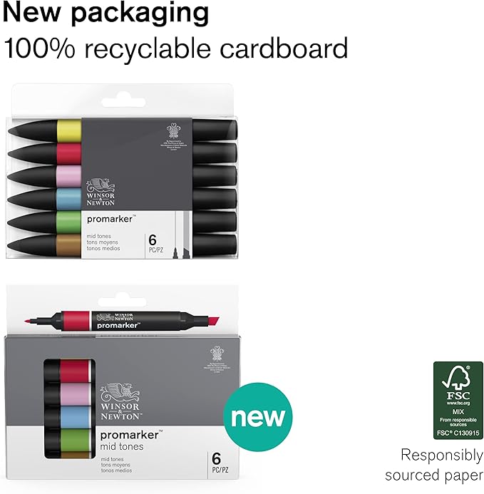 Winsor & Newton ProMarker Set, 6 Count, Rich Tones