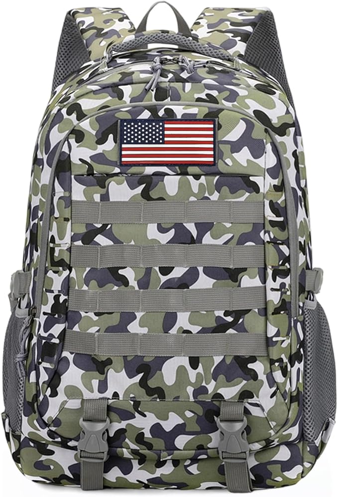 35L Camo Tactical Backpack for Boys - Waterproof 19'' Kids Bookbag with 15.6" Laptop Compartment, MOLLE System School Bag for Camping Hiking Travel