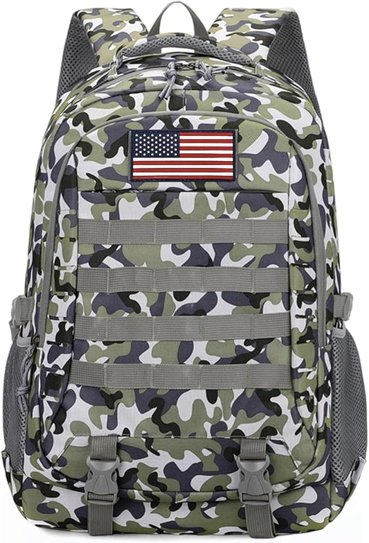 35L Camo Tactical Backpack for Boys - Waterproof 19'' Kids Bookbag with 15.6" Laptop Compartment, MOLLE System School Bag for Camping Hiking Travel