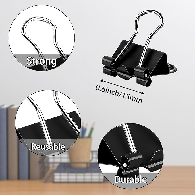 SANNIX 150 PCS Mini Binder Clips, 5/8 inch 15mm Binder Clips Black Paper Clamps Micro Size for Office Home School