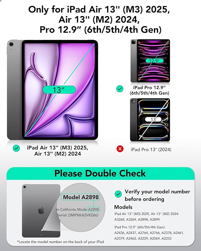 ESR for iPad Pro 12.9 6th/5th/4th Gen, iPad Air 13 Inch Case M3/M2 (2025/2024), Powerful Magnetic Attachment, Slim Trifold Stand Case, Supports Pencil Pro & USB-C, Rebound Series, Brilliant White