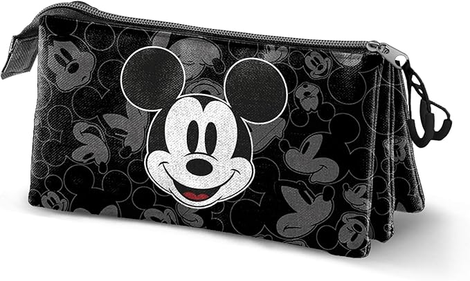 Disney Unisex Kid's Triple Pencil Case, Black Mickey Mouse, Einheitsgröße