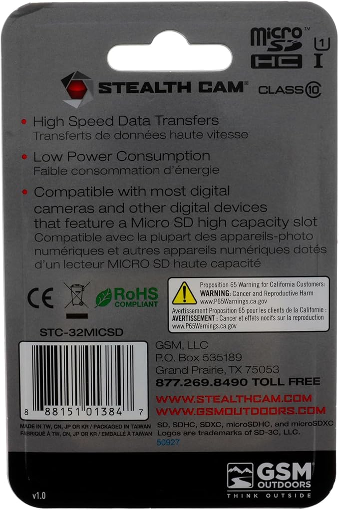 STEALTH CAM SD Card - High-Speed Data Transferring Storage Game Trail Hunting Scouting Photo Video Recording Cameras, SDHC 32GB MicroSD Memory Card