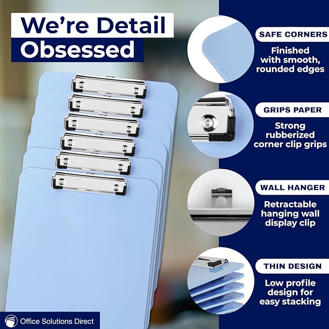 Light Blue Plastic Clipboard with Low Profile Clip (Pack of 12) - Letter Size Clipboard Blue with Flat Clip, A4 Size Acrylic Clip Board for Boys and Girls | Cute College & Back to School Supplies