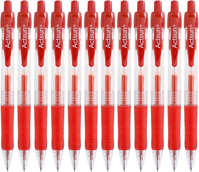 Red Gel Ink Pens, 12 Pcs, Fine Point, Smooth Writing, Retractable, 0.8 Mm, Gift for Women & Men, Journaling, School & Office Supplies