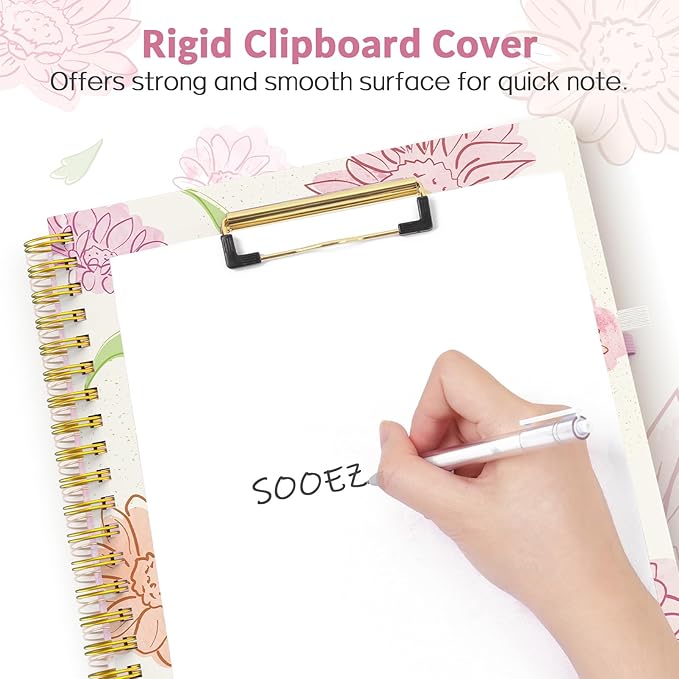 Sooez Clipboard with Refillable Notepad, Clipboard Folder with 10 Storage Pockets for Letter Size, Spiral Clipboard Notebook, Cute Portfolio for School Office Nursing