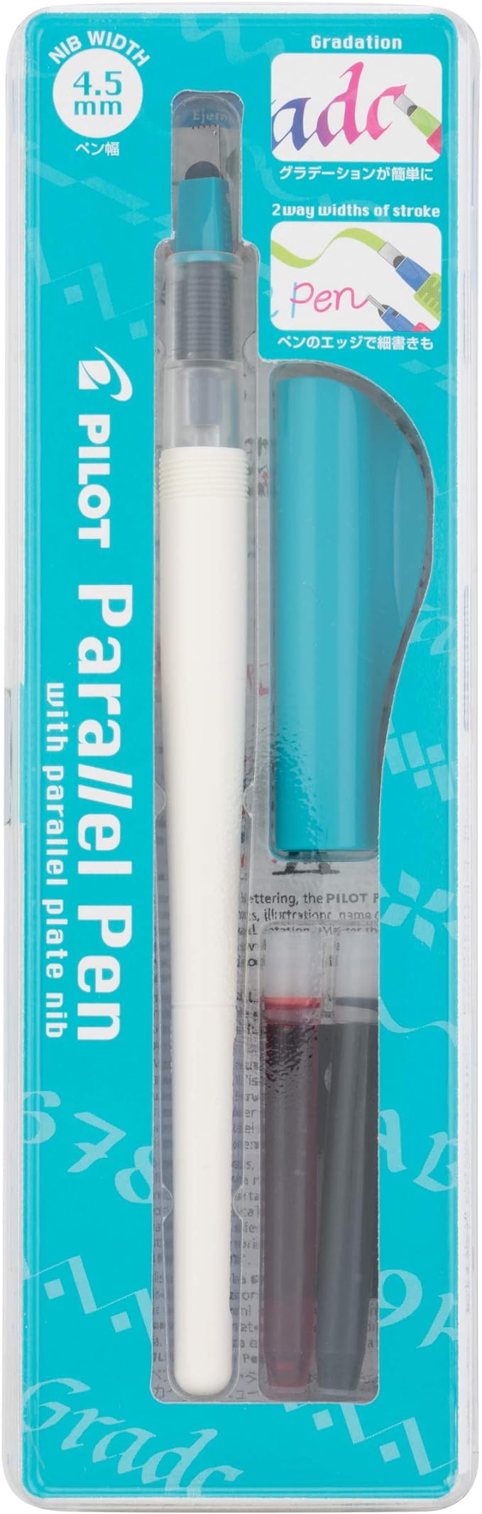 Pilot Parallel Pen Premium Caligraphy Pen Set, 4.5mm Nib, White Barrel with Teal Accents (14682)