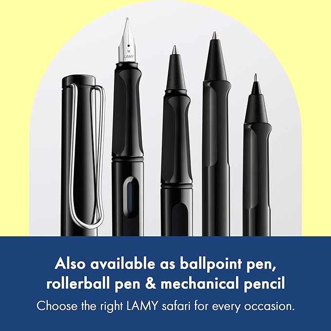 LAMY safari black - Fountain Pen with ergonomic grip & polished steel nib in size F - ideal for any Writing & Calligraphy - including LAMY T 10 blue cartridge - Right-Handed