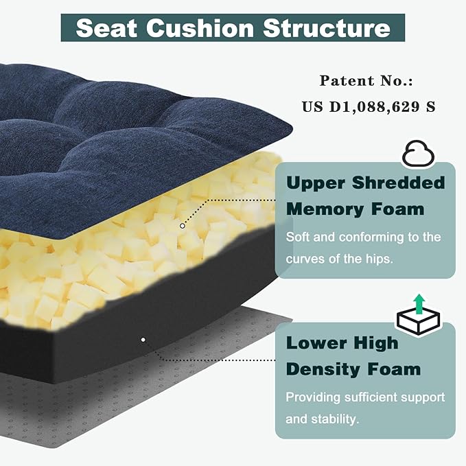 baibu Seat Cushion & Lumbar Support Pillow Set for Office Chair, Dual-Layer Patent Design Memory Foam Office Chair Cushion & Back Support Pillow for Wheelchair, Car Seat, Gaming Chair, Navy Blue