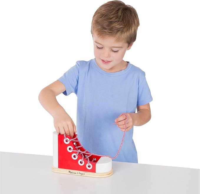 Melissa & Doug Deluxe Wood Lacing Sneaker - Learn to Tie a Shoe Educational Toy