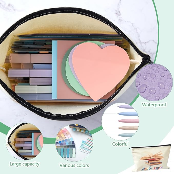 Book Annotation Kit, Aesthetic Bible Study Journaling Kit, 2640 Pcs Sticky Tabs, 300 Sticky Notes, 11 Gel Ink Pen, 12 Highlighter Marker, Pencil Case Pouch for Book Lover(Mixed)