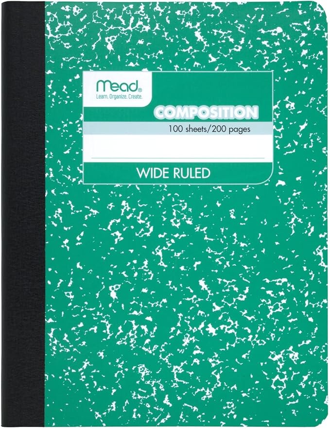 Mead Composition Notebook, Wide Ruled Paper, 7-1/2" x 9-3/4", 100 Sheets, Green Marble (09918AC5)