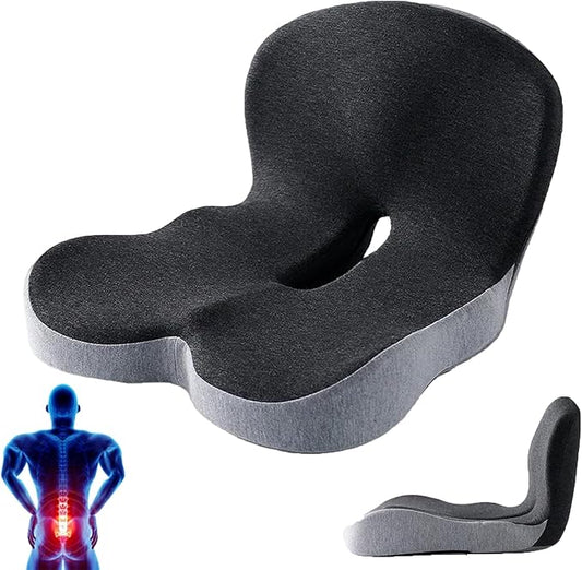 Seat Cushion for Truck Driver, Trucker Seat Cushion, Memory Foam L-Shaped Integrated Car Cushions, Ergonomic Car Cushion for Big People with Back Support (Mix-Black)