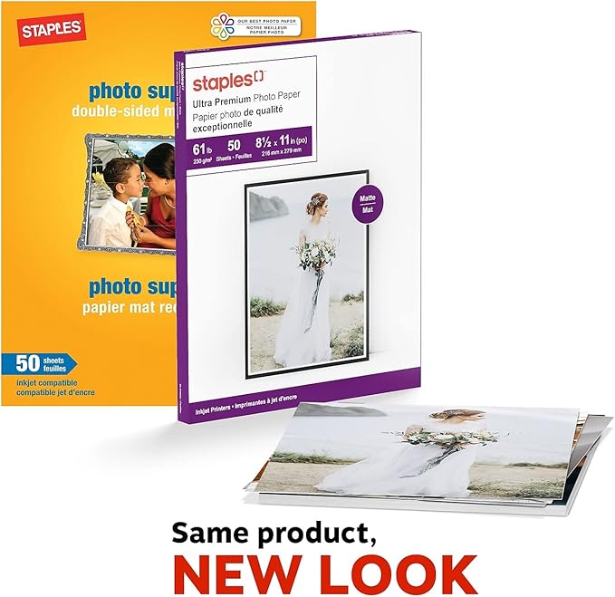 Staples Ultra Premium Matte Photo Paper 8.5-Inch x 11-Inch 50/Pack, For Office, School & Home