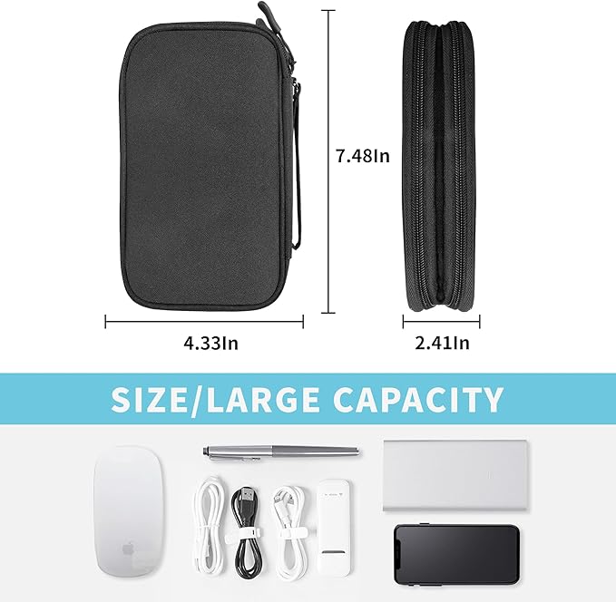 Electronics Travel Organizer,Portable Waterproof Electronic Travel Storage Bag for Small Charging Cord Storage,Charger,Small Electronics,SD Card etc,for Travel,Business - Black