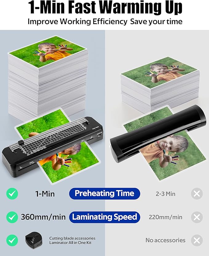 Laminator, A3 Laminator Machine with Built-in Trimmer, 70 Seconds Quick Warm-Up, Cold and Thermal Laminating with 50 Sheets, NTC Technology for Home Office School