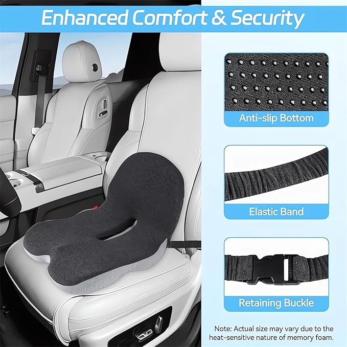 Memory Foam L-Shaped Integrated Seat Cushions for Car Truck Driver Ergonomic L Shape Lumbar Cushion Sciatica Back Pain Relief Office Chair Butt and Back Support Pillow Long Driving Booster Seat (H1)