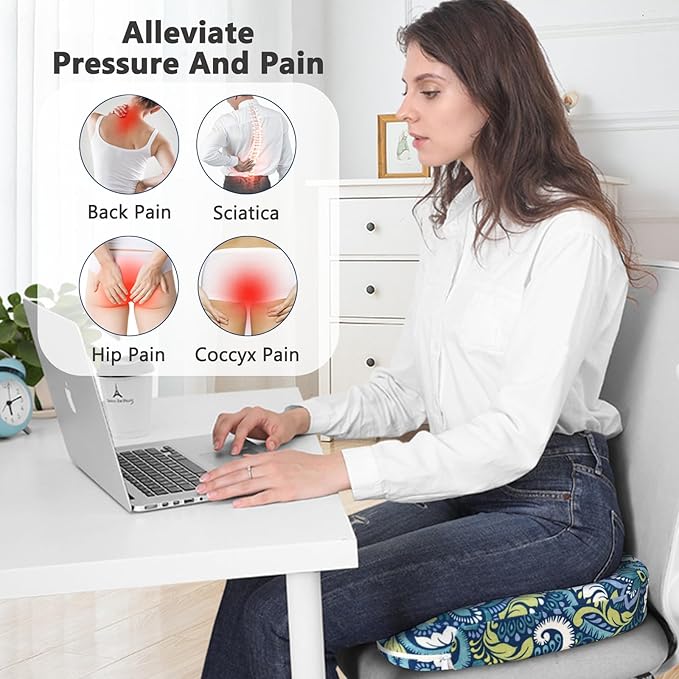 Tailbone Pain Relief Cushion, Memory Foam Seat Cushion for Pressure Relief Coccyx Cushion for Sciatica Pain Ergonomic Seat Cushion for Office Desk Chair