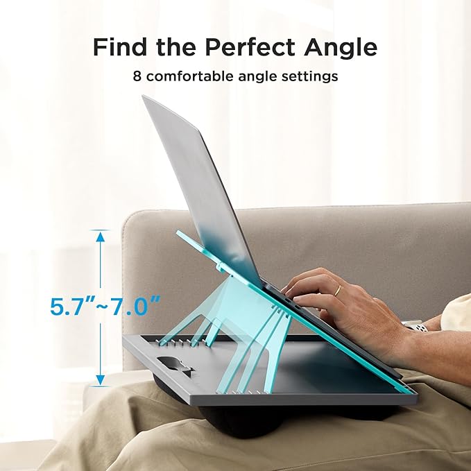 HUANUO Adjustable Lap Desk - with 8 Adjustable Angles & Dual Cushions Laptop Stand for Car Laptop Desk, Work Table, Lap Writing Board & Drawing Desk on Sofa or Bed, HNLD2TB