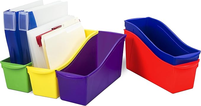 Storex Large Book Bin, Interlocking Plastic Organizer for Home, Office and Classroom, Assorted Colors, 30-Pack (70105C06C)