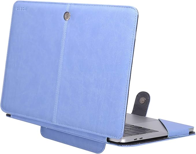 MOSISO Case Compatible with MacBook Air 13.6 inch M4 M3 M2 2025-2022 /Air 13 M1 2022-2018 /Pro 13 inch M2 M1 2025-2016, PU Leather Portfolio Protective Stand Cover, Serenity Blue