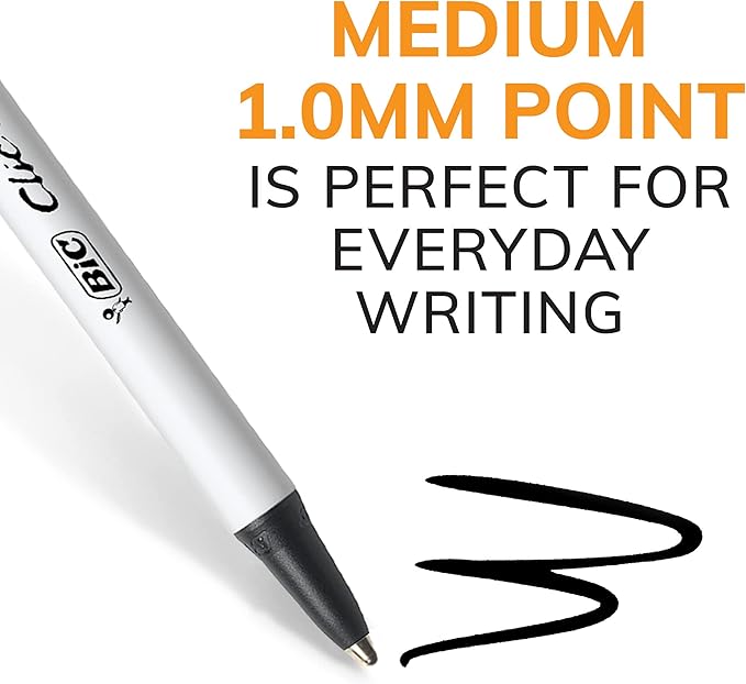 BIC Clic Stic Black Retractable Ballpoint Pens, Medium Point (1.0mm), 24-Count Pack, Round Barrel Design for Comfortable Writing
