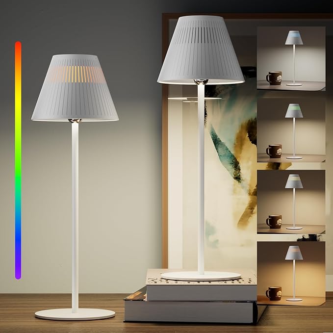Honeywell M1 Cordless Small Table Lamp Rechargeable, 5200mAh Battery Operated LED Table Lamp, 4 Color 9RGB Stepless Dimmable Touch Control Night Light for Bedroom Restaurant Bedside (2, White)