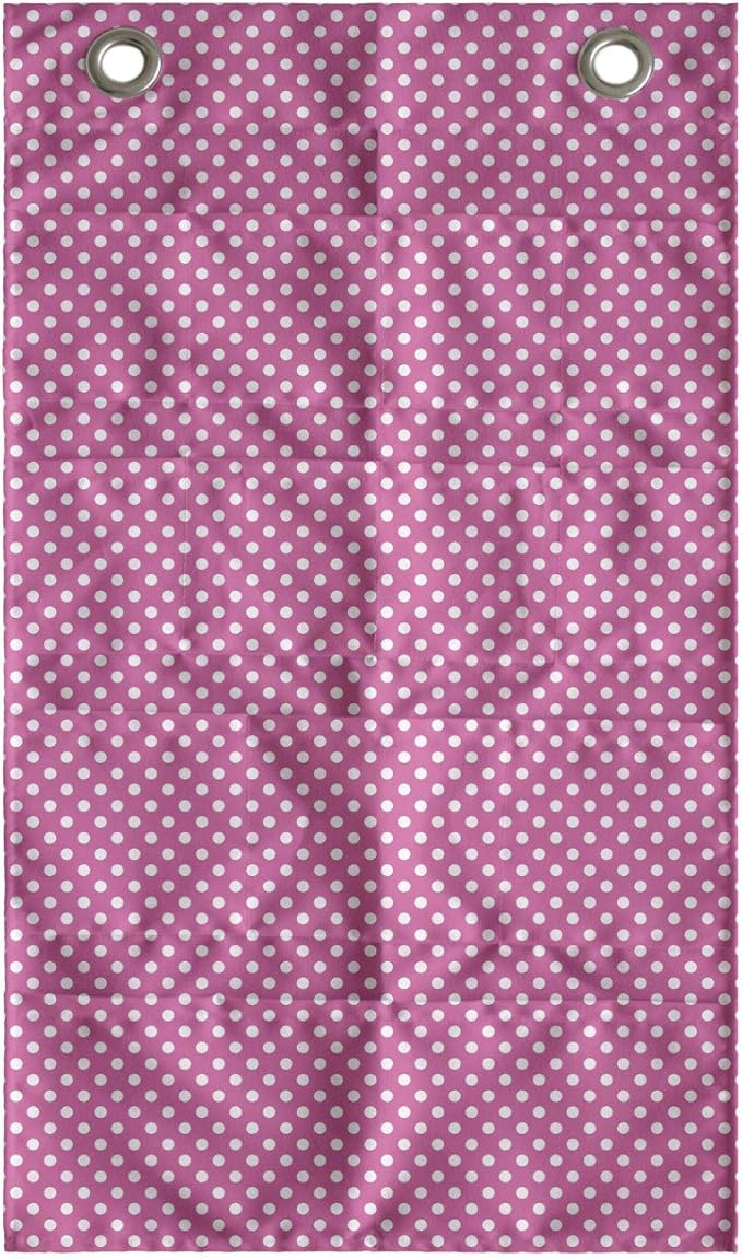 Ambesonne Pink Polka Dots Hanging Pocket Organizer, Rose Background with Mini Geometric Details Adjacently Victorian Design, Printed Polyester Storage Bag with Pockets, 21" x 31", Pink and White