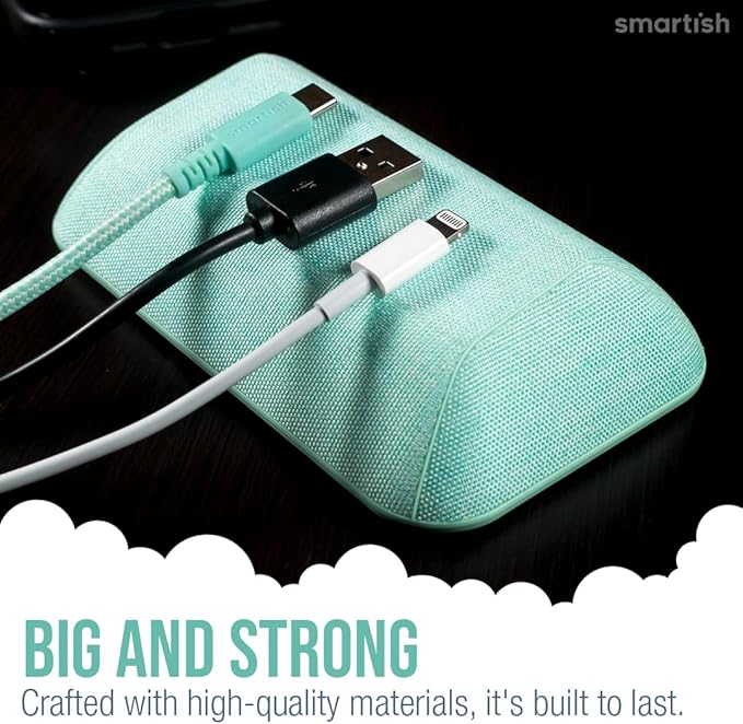 Smartish® Magnetic Cord Holder - Bigger Cable Wrangler Organizer with Magnet Clips for Charger Management on Desktop, Nightstand - Holds 6+ Cables - Teal Me More