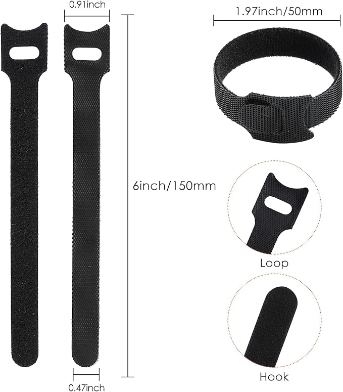 120PCS 6 Inch Reusable Cable Ties Wire Ties Cord Organizer Cable Organizer Adjustable Management Black (Pack of 2)