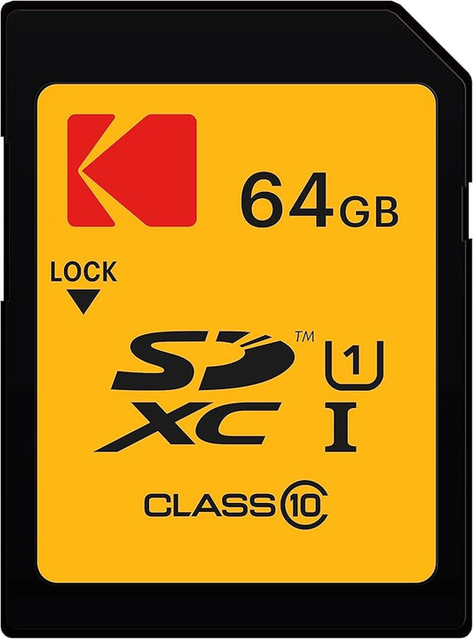 Kodak SDXC Card 64GB UHS-I U1 V10 Premium, up to 85MB/s Read Speed, for Full HD Video and High-Resolution Pictures, Compatible with SDXC Standard - EKMSD64GXC10K