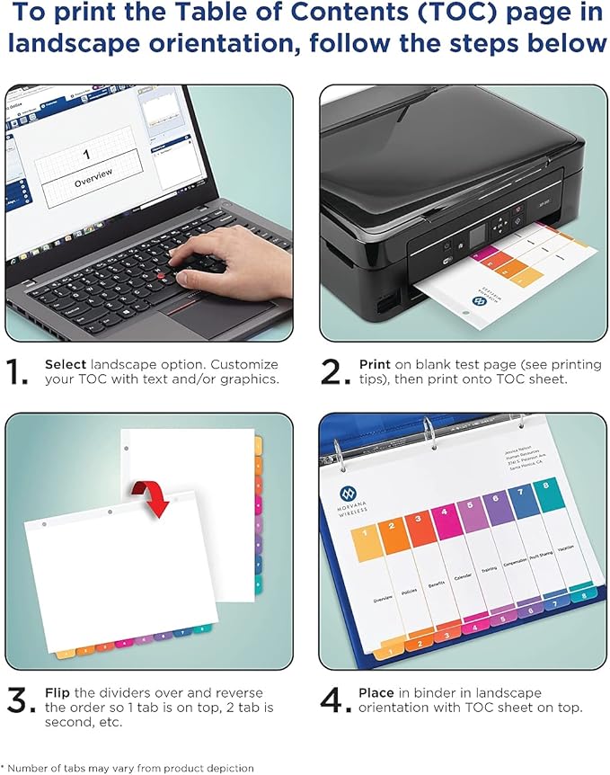 Avery Dividers for 3 Ring Binders, 5 Tabs per Set, Customizable Table of Contents, Multicolor Tabs, Great for Organizing High-Volume Reports, Projects, and More (24 Sets of 11167)