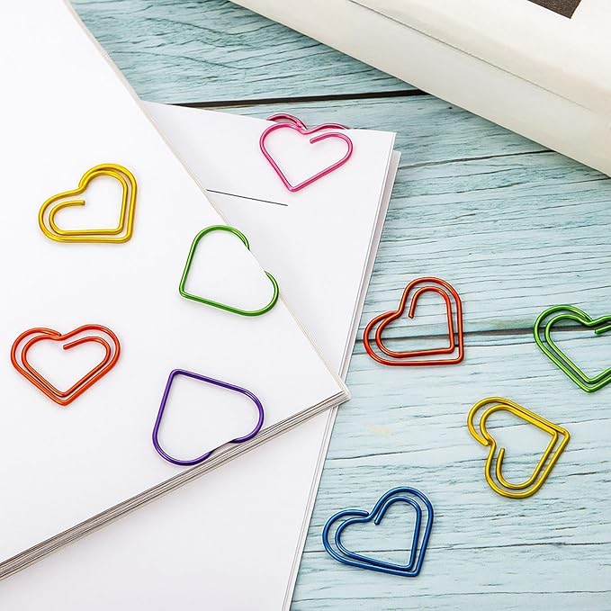 105 Pieces Colorful Paper Clips Metal Heart Shaped Paperclips Cute Fancy Multicolor Small Love Shaped Paper Clips Bulk for Office Stationery, School Supplies, Document Note Sorting, Wedding Decoration