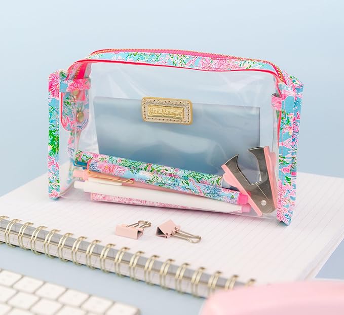 Lilly Pulitzer Clear Zipper Pouch, Cute Pencil Case for Adults, Travel Toiletry Bag, Small Pouch Bag for Supplies, Makeup or Toiletries (Cay to My Heart)