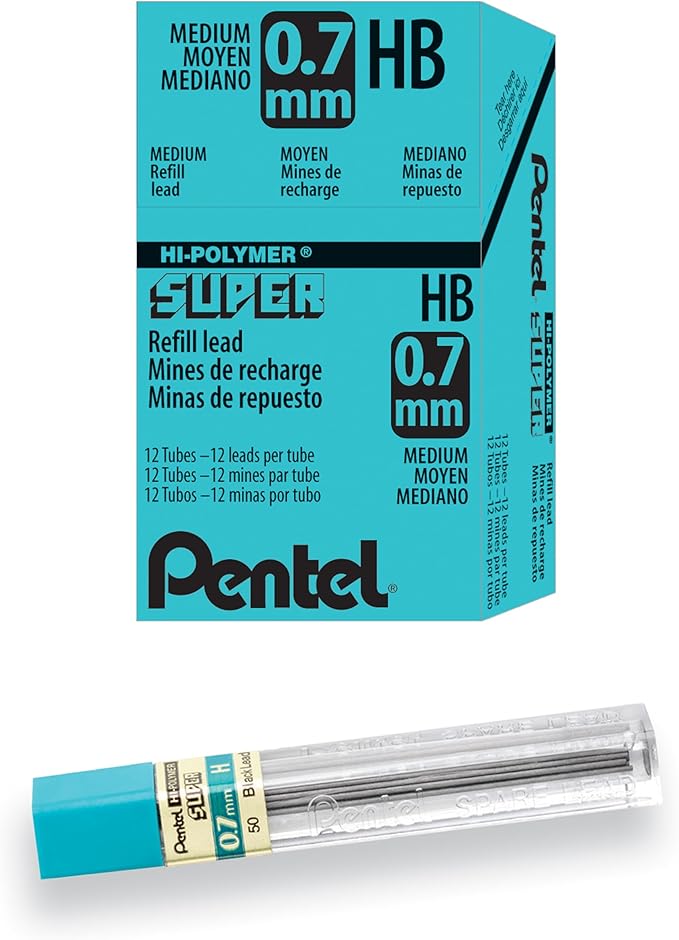 Pentel Super Hi-Polymer Lead Refill, (0.7mm) Medium, H, 144 Pieces of Lead (50-H)