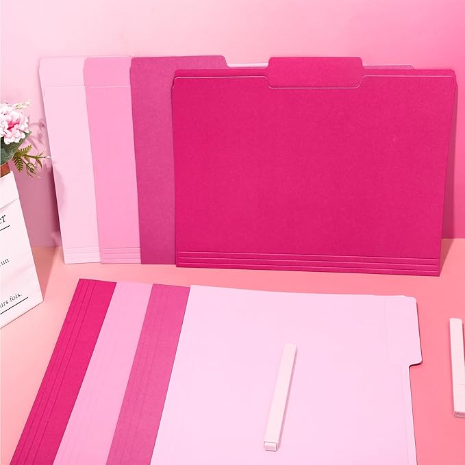 Whaline 24 Pack Hot Pink File Folders Letter Size 4 Colors Gradient Pink File Pockets with 1/3 Cut Tab for Home Office Classroom Supplies, 8.9 x 11.6 Inch