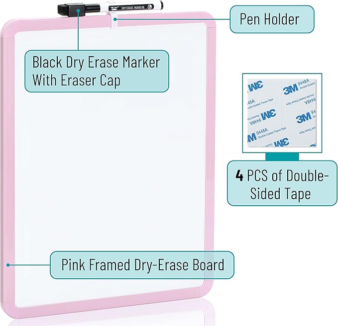 Mr. Pen- Dry Erase Board, 14” x 11” with a Black Dry Erase Marker, Small Mini White Board for Students